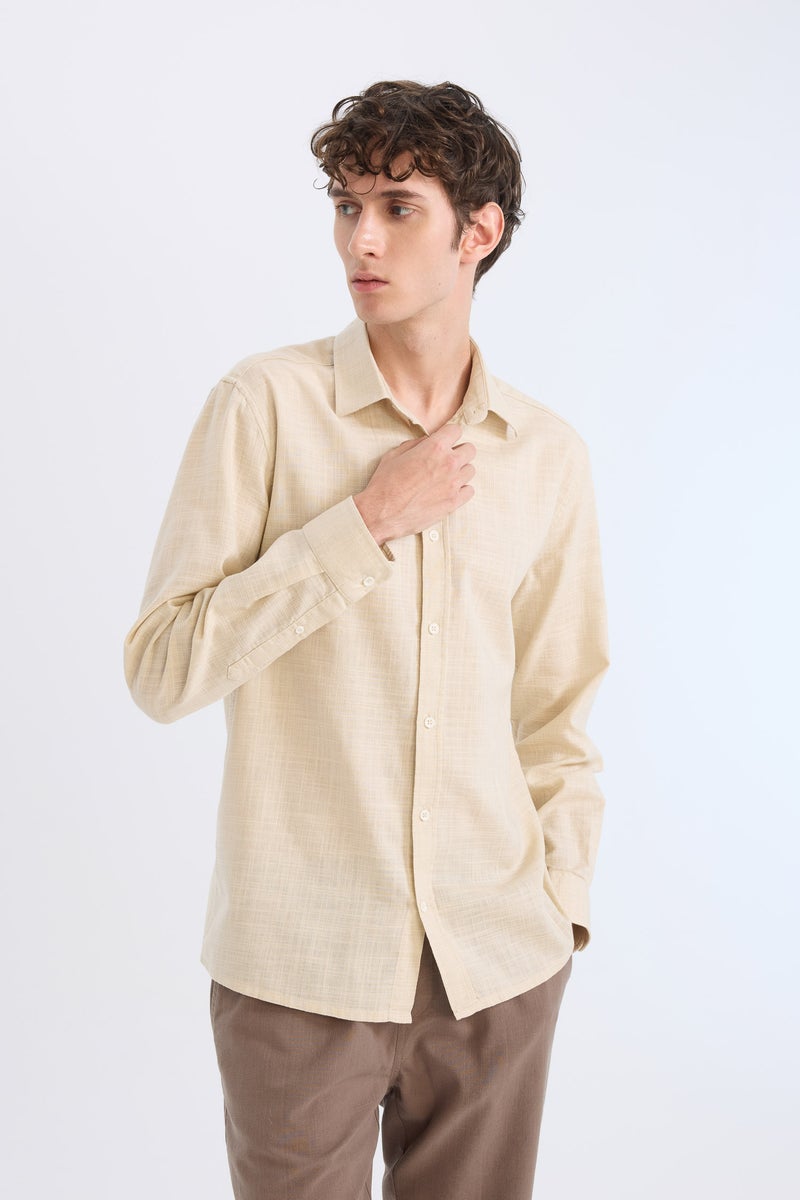 DeFacto Beige Man Regular Fit Polo Collar Long Sleeve Shirt Casual - Image 4